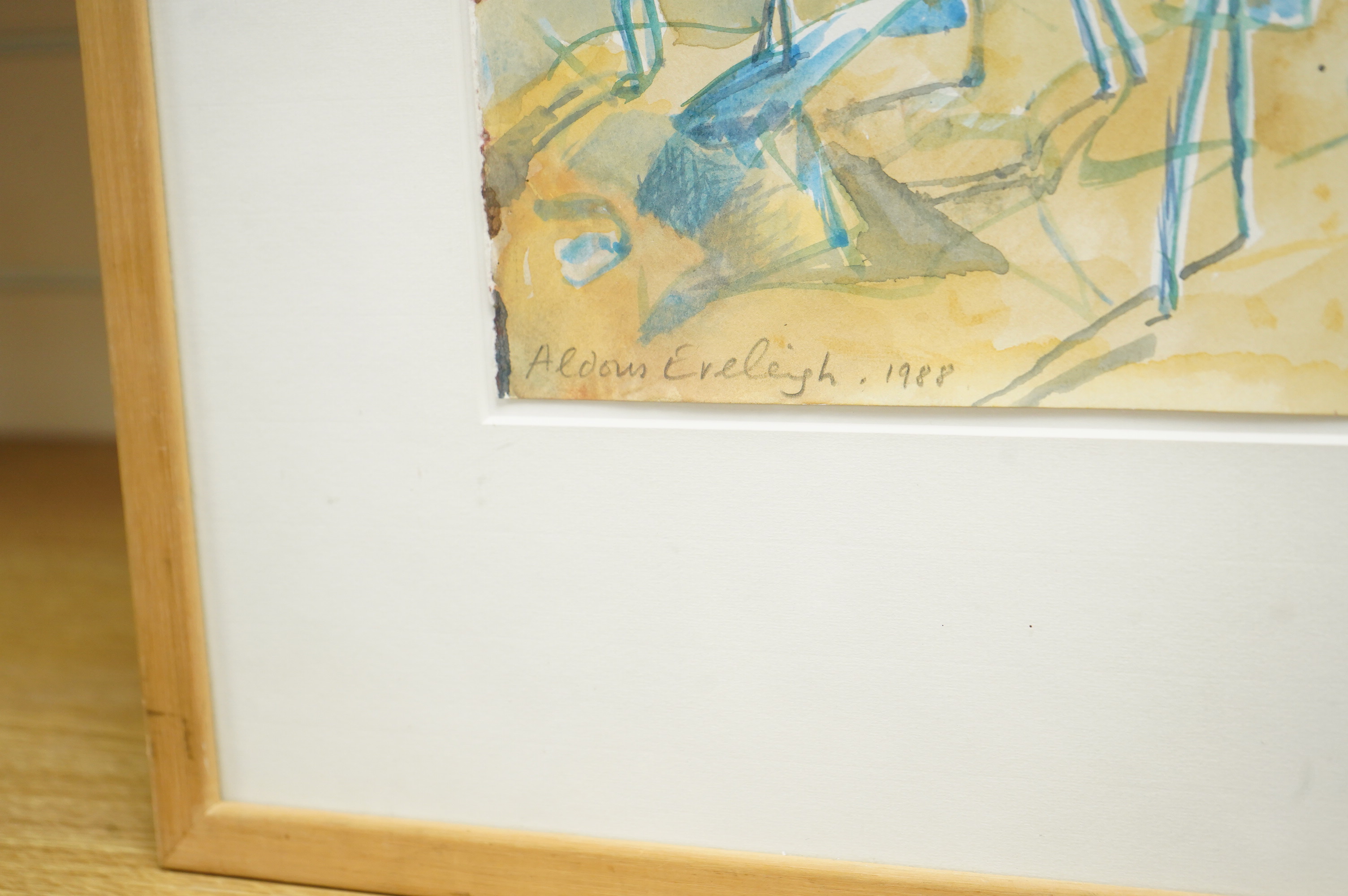 Aldous Eveleigh (b.1951), 'Figures on a Hillside', signed and dated 1988, The New Academy Gallery label verso, watercolour, 23 x 23cm